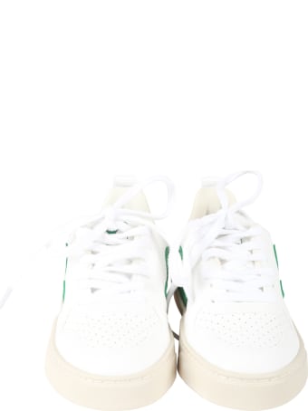 Veja White Sneakers For Kids With Green Logo
