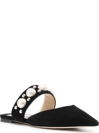 Jimmy Choo Bassette Suede Mules With Pearl Insert