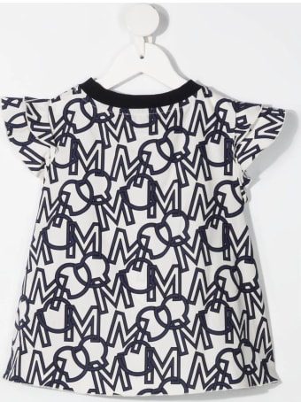 Moncler White And Blue Kid Blouse With All-over Logo