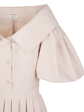 Alexander McQueen Pale Pink Poplin Midi Dress With Open Collar