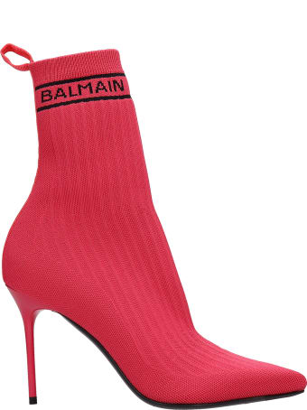 Balmain High Heels Ankle Boots In Rose-pink Polyester