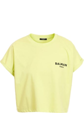 Balmain Lime Green And Black Cotton T-shirt