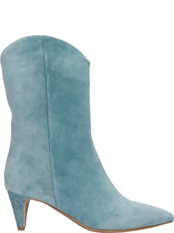 Julie Dee High Heels Ankle Boots In Petroleum Suede