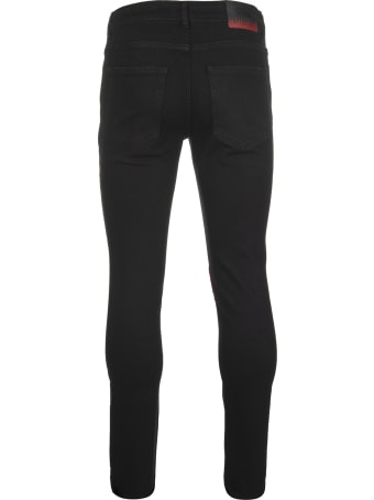 Vision of Super Man Skinny Jeans In Black Denim With Red Flame