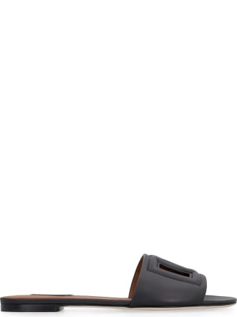 Dolce & Gabbana Leather Slides With Logo