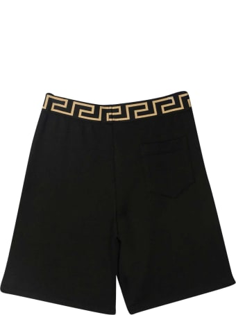 Young Versace Black Shorts With Golden Print