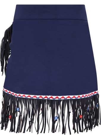 Stella Jean Blue Skirt For Girl With Fringes
