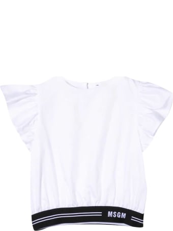 MSGM White Blouse With Black Logoed Band