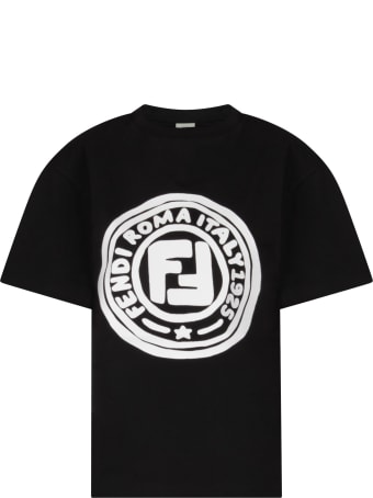 Fendi Black T-shirt With White Logo For Kid