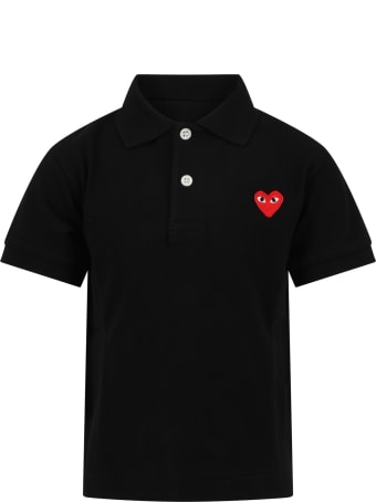 Comme des Garçons Play Black Polo T-shirt For Kids With Logo