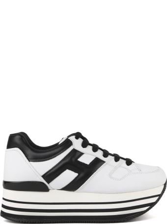 Hogan Maxi H222 White, Black Leather Sneakers