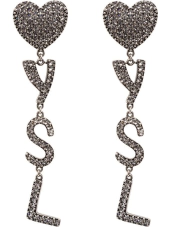 Saint Laurent Heart Earrings In Brass And Crystals