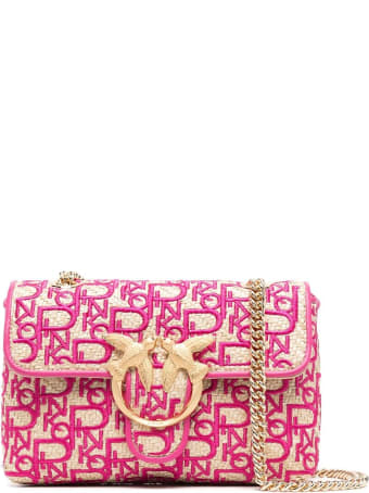 Pinko Love Mini Raffia And Fabric Crossbody Bag
