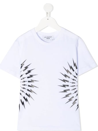 Neil Barrett Kid White And Black Fair-isle Thunderbolt T-shirt