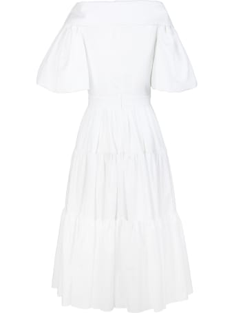 Alexander McQueen White Poplin Midi Dress With Open Collar