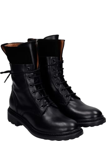 Julie Dee Combat Boots In Black Suede And Leather