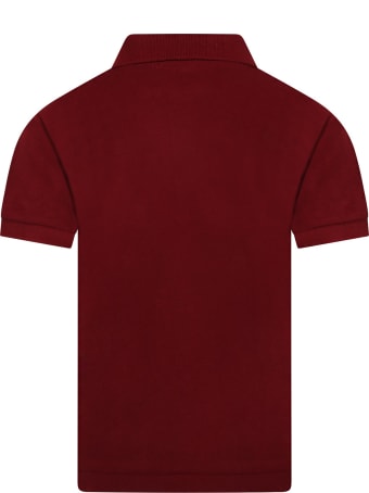 Comme des Garçons Play Burgundy Polo T-shirt For Kids With Logo