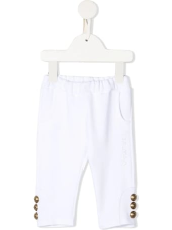 Balmain Newborn White Joggers With Golden Buttons