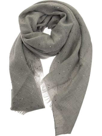 Brunello Cucinelli Cashmere And Silk Diamond Yarn Scarf Pearl Grey