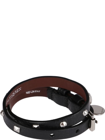 Alexander McQueen Black Leather Skull Bracelet
