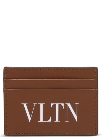 Valentino Garavani Brown Leather Card Holder With Logo