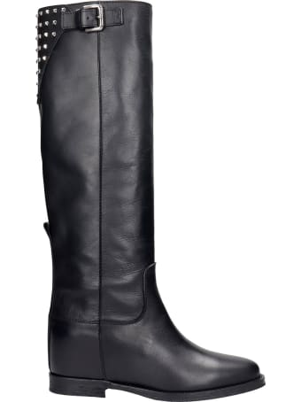 Via Roma 15 Low Heels Boots In Black Leather