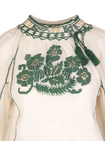 RED Valentino Ivory/green/beige Tassel-trim Embroidered Dress