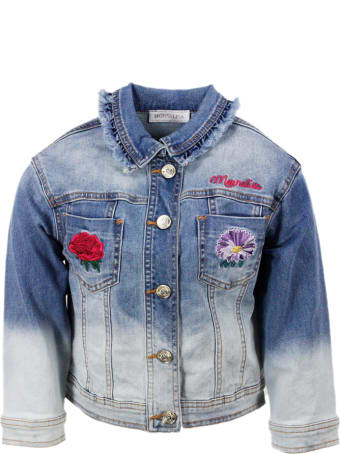 Monnalisa Degradé Denim Jacket With Embroidery
