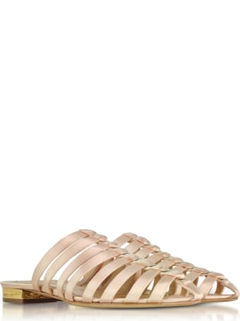 Charlotte Olympia Anya Antique Rose Silk Satin Flat Mules
