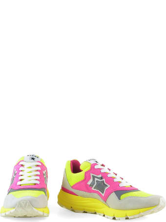 Atlantic Stars Pink And Gray Suede Sneakers W/yellow Rubber Sole