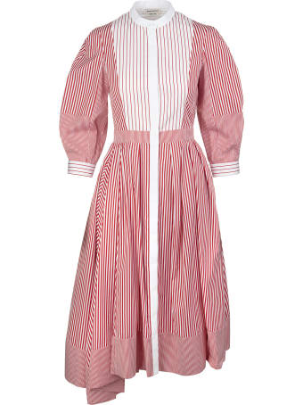 Alexander McQueen White And Pink Striped Patchwork Shirt Dress