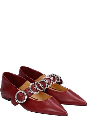 Giannico Betty Flat Ballet Flats In Bordeaux Leather