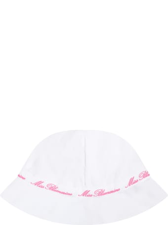 Blumarine White Sun Hat For Babygirl With Logos