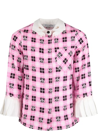 Vivetta Pink Shirt For Girl With White All-over Bows