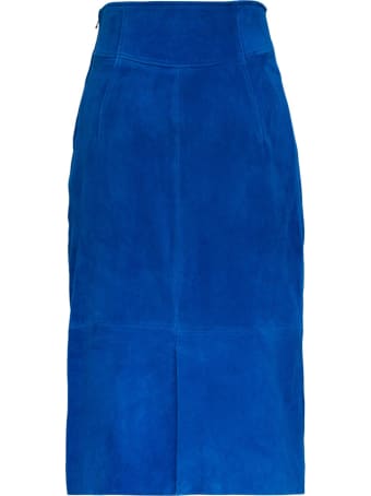 Alberta Ferretti Long Blue Suede Skirt