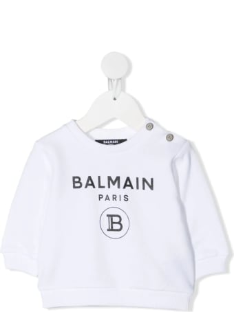 Balmain Newborn White Sweatshirt With Golden Buttons