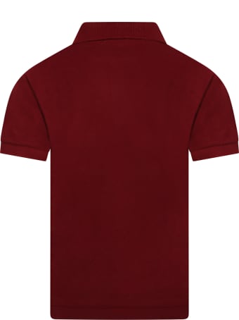 Comme des Garçons Play Burgundy Polo T-shirt For Kids With Logo