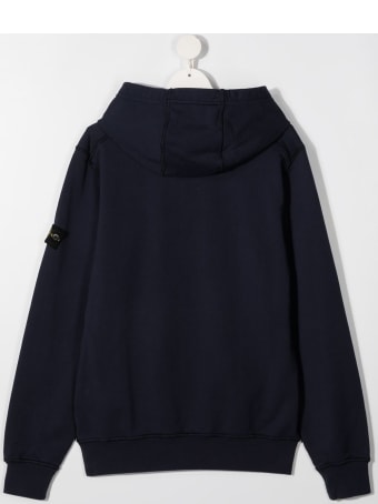 Stone Island Junior Blue Jersey Hoodie With Logo Patch