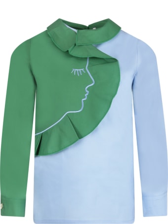 Vivetta Green And Light Blue Blouse For Girl