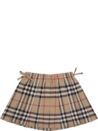 Burberry Beige Skirt For Baby Girl With Check