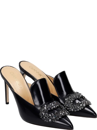 Giannico Daphne Mule 85 Sandals In Black Leather