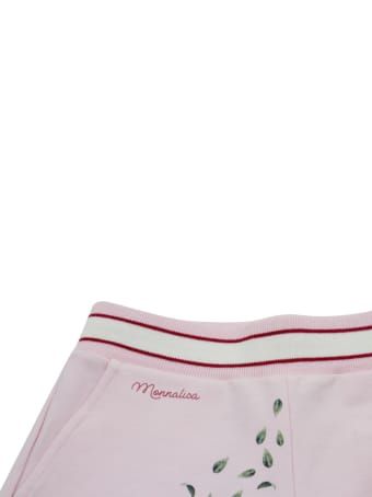 Monnalisa Cotton Fleece Bermuda Shorts With Botanical Embroidery