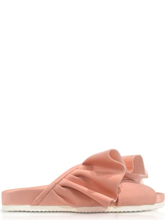 Joshua Sanders Pink Satin Ruffle Slide Sandals