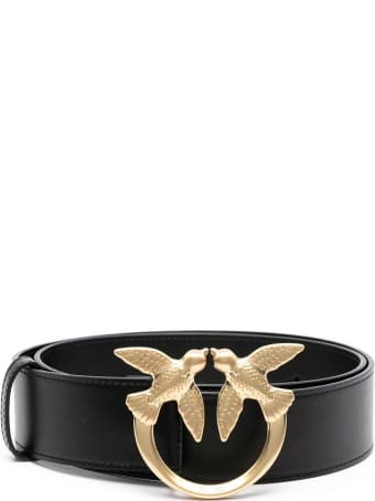 Pinko Love Berry Leather Belt With Logo Buckle