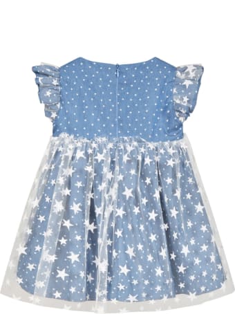 Blumarine Blue Dress For Babygirl With Stars