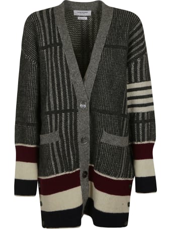Thom Browne Oversized Check Jacquard Exaggerated Fit V-neck Cardigan