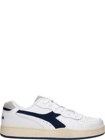 Diadora Mi Basket Low Sneakers In White Blue Leather