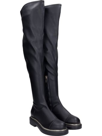 Grey Mer High Heels Boots In Black Leather