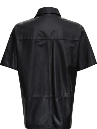 Trussardi Short Sleeved Shirt In Black Leather