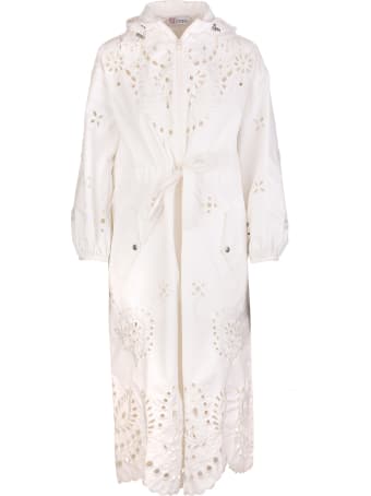 RED Valentino White Floral Embroidery Hooded Parka